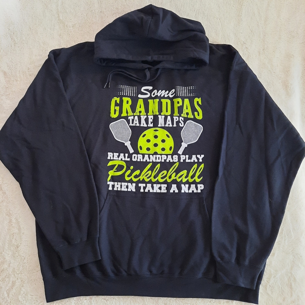 Pickleball Grandpa Hoodie Sweatshirt Size XL Black Green Pullover NWOT Condition